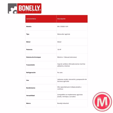 MOTOCULTOR DIESEL 18HP - BN-1350DE-18-R