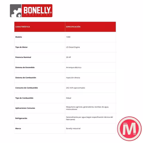 Motor LD Diesel 26HP Bonelly Industrial – Modelo 130D