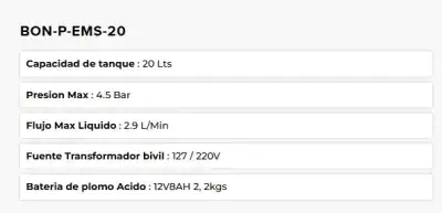 Fumigadora Bonhoeffer Eléctrica y Manual 2 en 1 de 20L – Batería 12V – Modelo BON-P-EMS-20