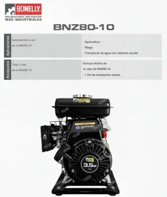 Motobomba Gasolinera Bonelly BNZ80-10 | Tipo Caracol 3x3” | Hierro 3.5HP | Línea Premium