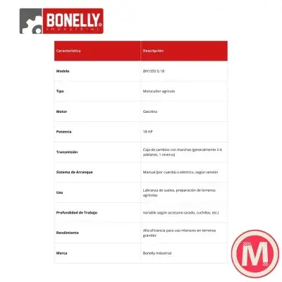 MOTOCULTOR DE 18HP GASOLINERO - BN1350 G 18