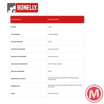 Motor LD Diesel 26HP Bonelly Industrial – Modelo 130D