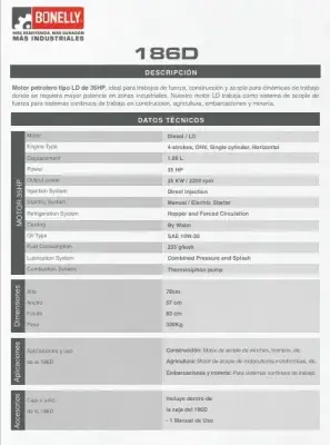 Motor LD Diesel 35HP Bonelly Industrial – Modelo 186D