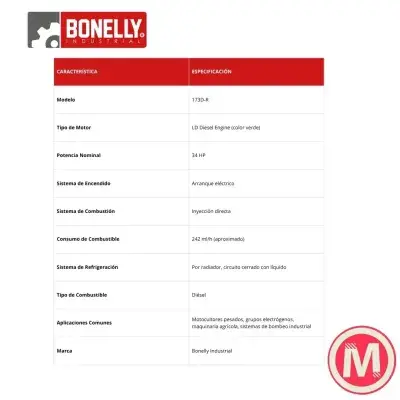 Motor LD Diesel Verde 34HP Bonelly – Modelo 173D-R